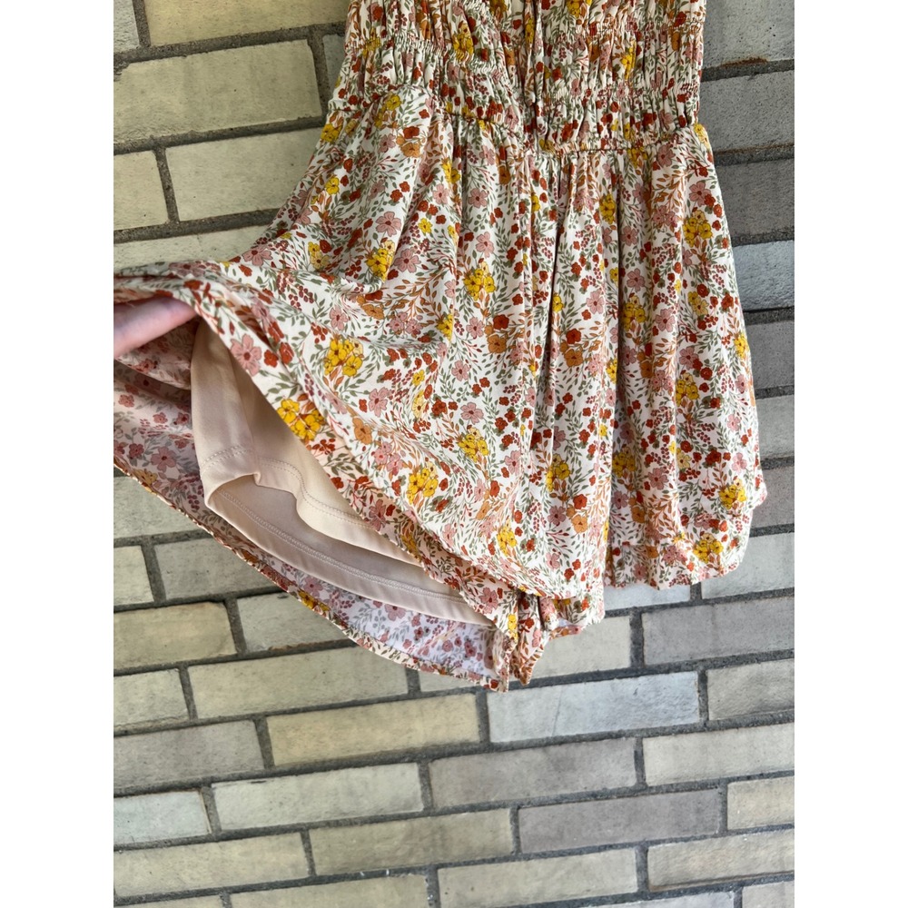 Trixxi Floral Smocked Waist Romper Yellow Pink Red Jrs Size Small XS - Picture 6 of 9